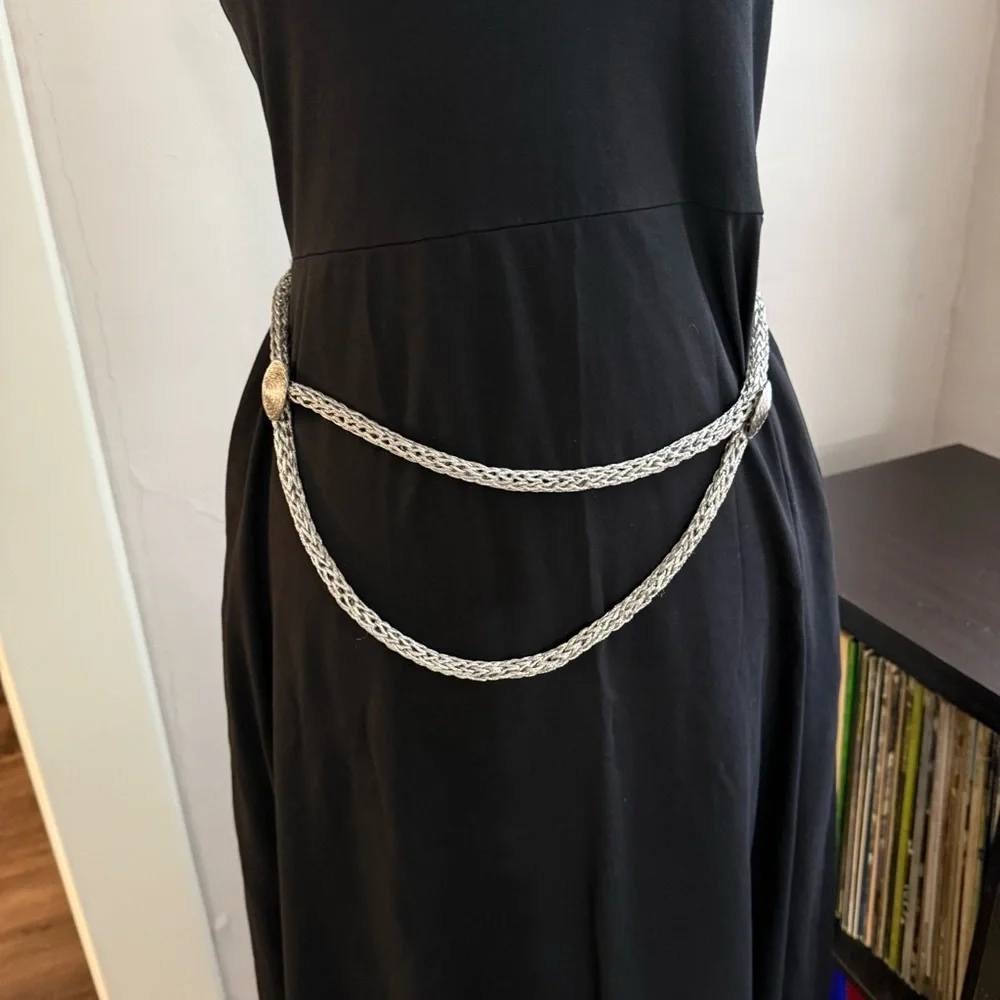 Vintage Silver Braided Rope Belt 70s Boho Glam w/ Hook Closure 46”